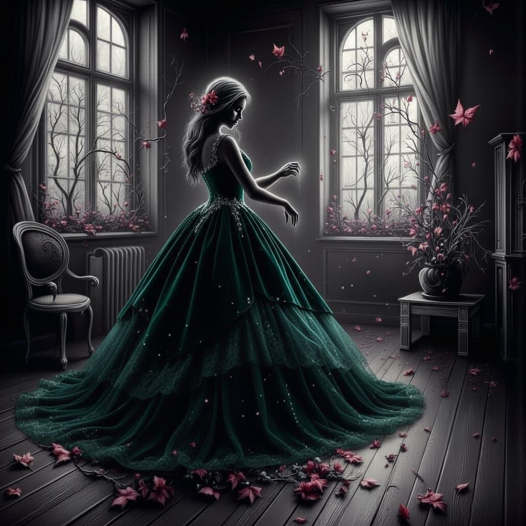 <lora:Gothic:1.0> <lora:Beautiful-Darkness:1.0> Her name was whisper she was enchanting beautiful  she danced to her own music the thoughts ...