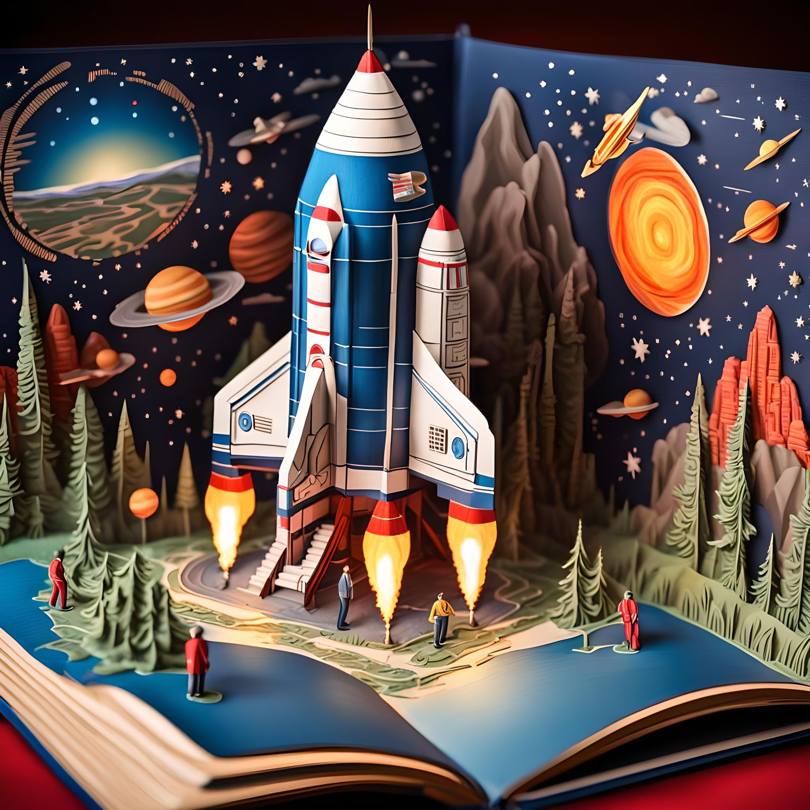 A Pop Up Book Depicting a Rocket Launch  by @gothos_the_vain