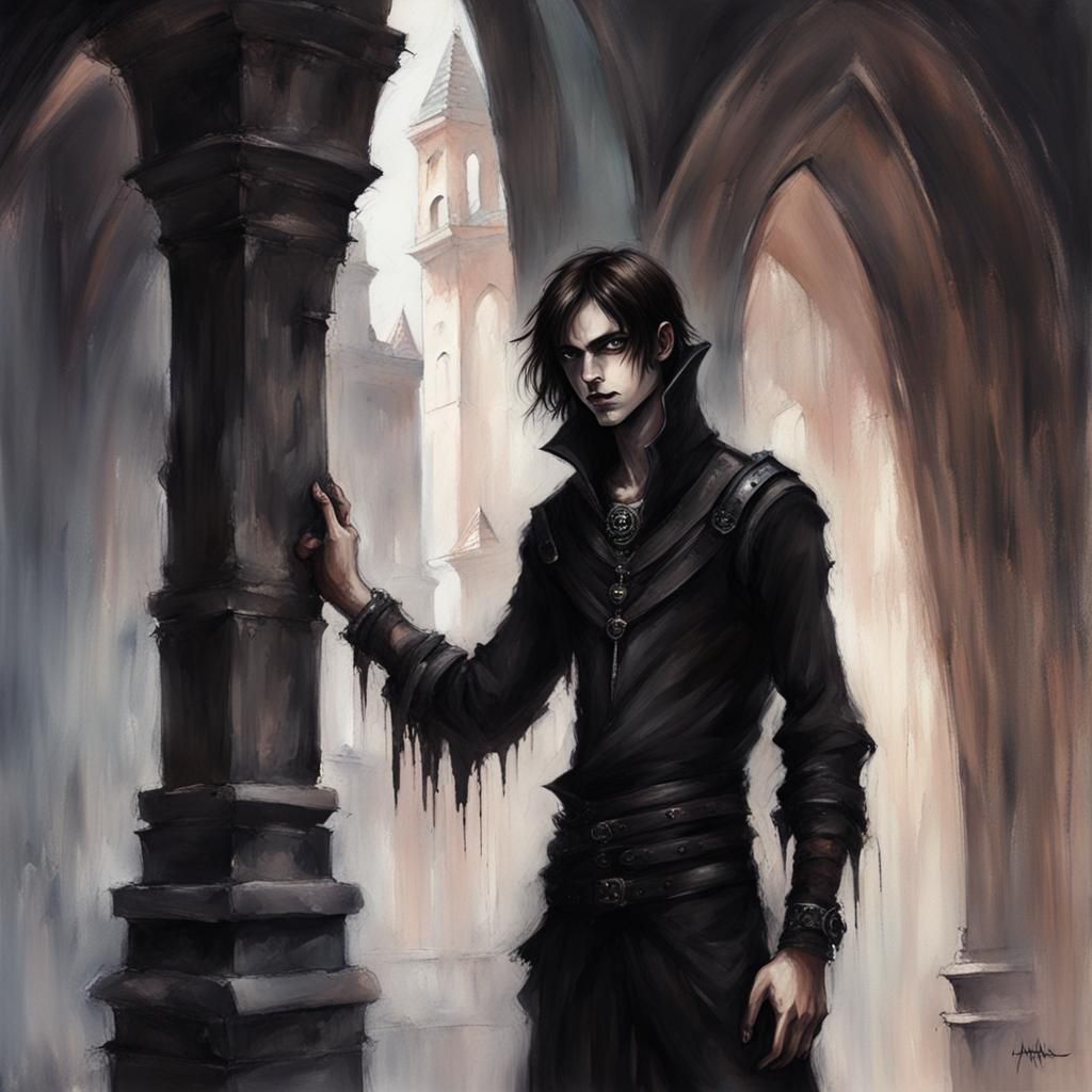 Dark Sinister Fantasy color-painting gothic twink closeup as...