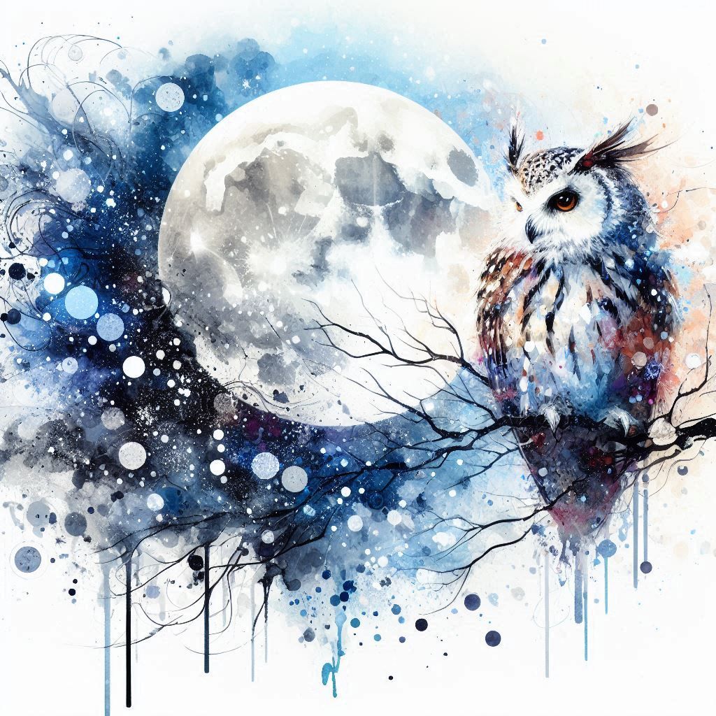 Owl under a full moon