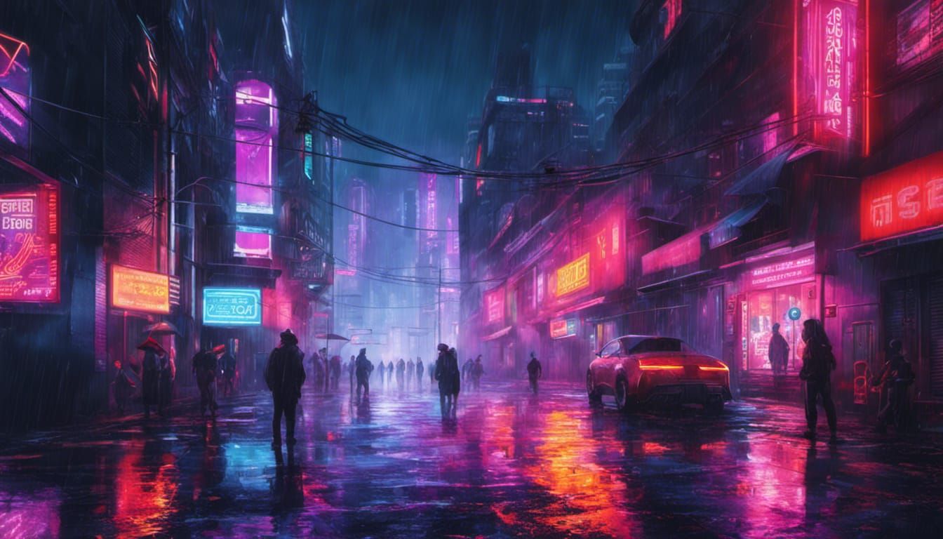 Rainy Dystopian City - AI Generated Artwork - NightCafe Creator