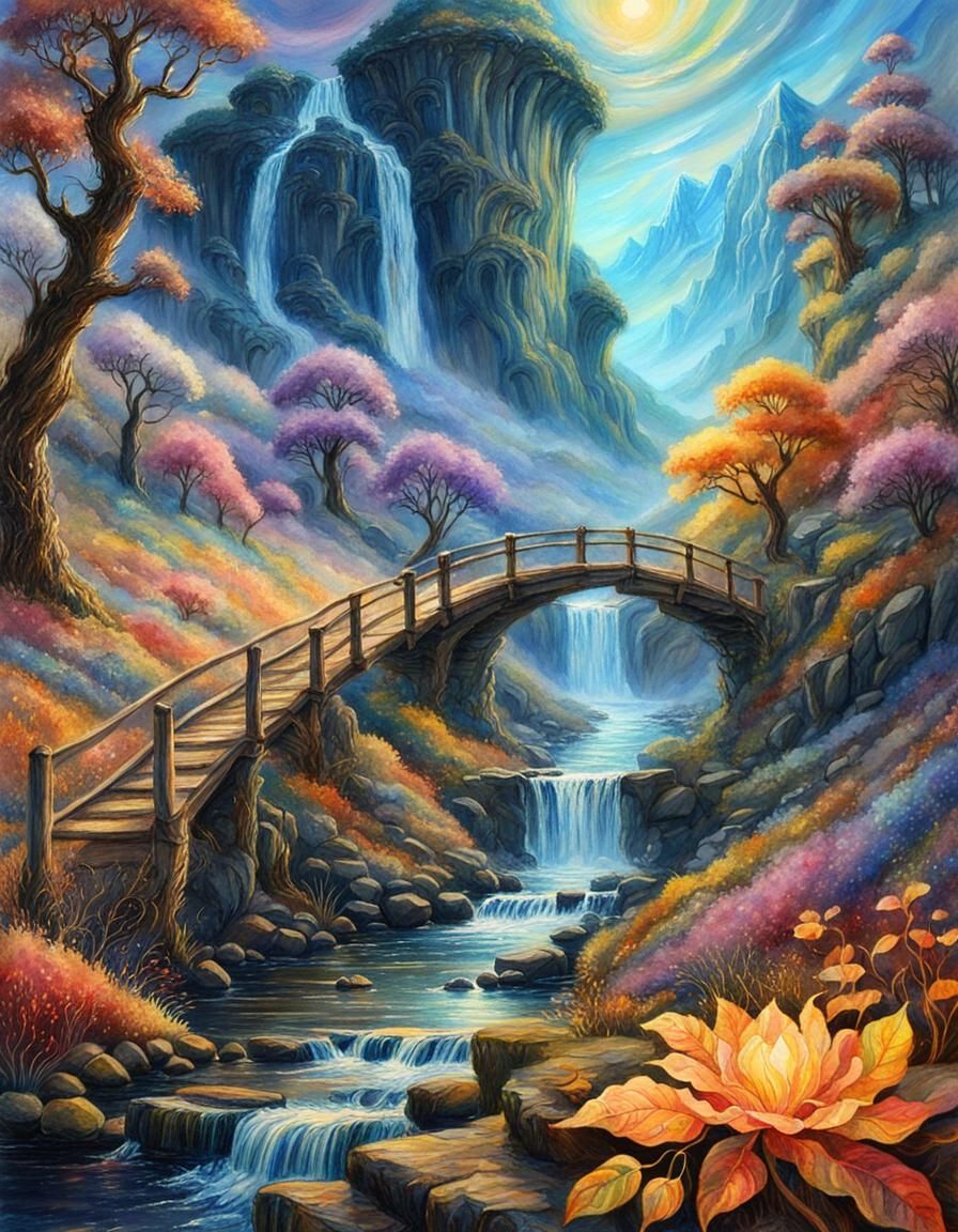 Puesta de sol de molino de viento de otoño Fantasycore Acuar...