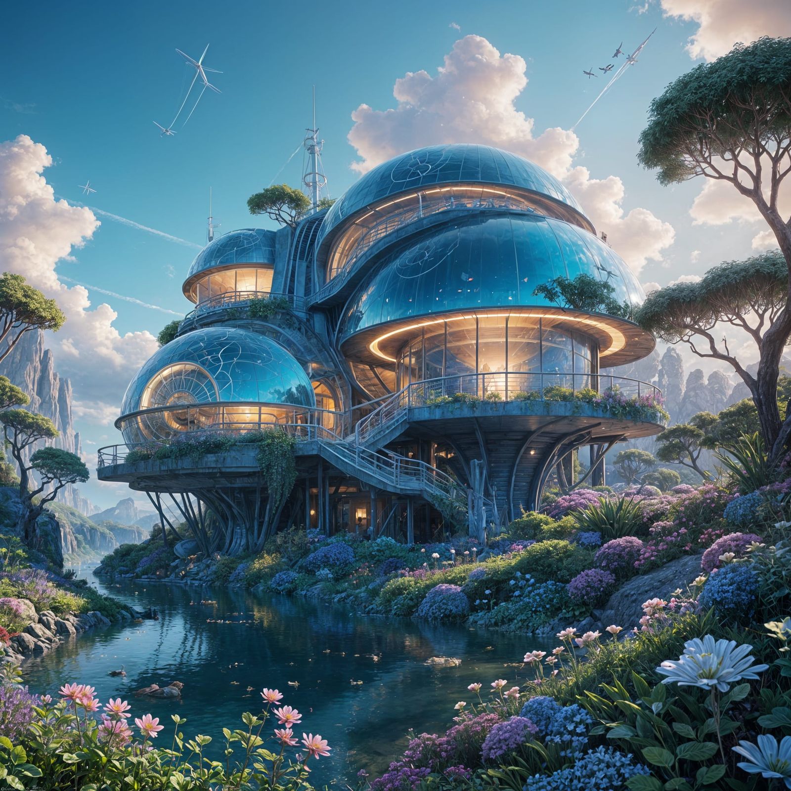 Eco-Floating Settlement in Vibrant Fantasy World