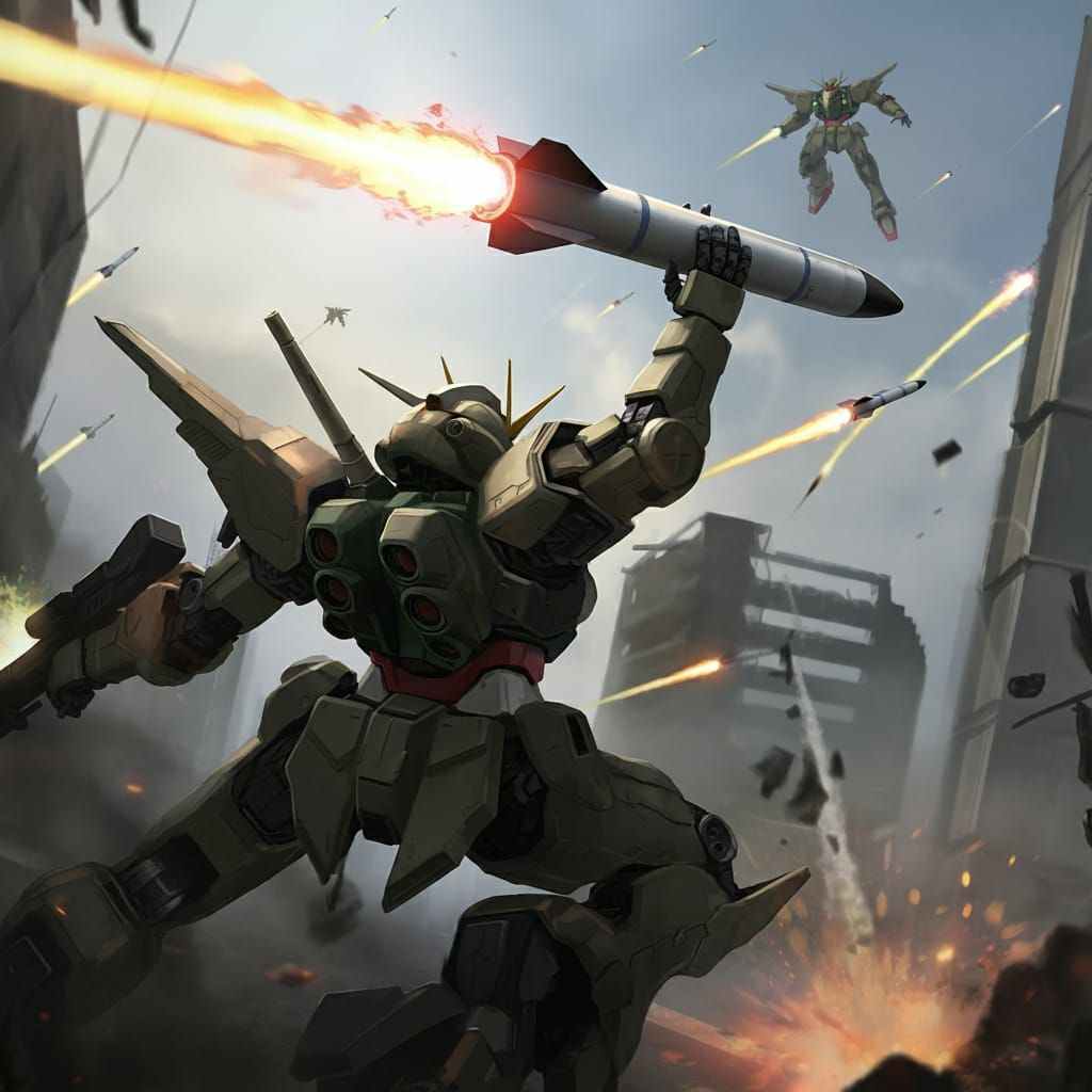 Mech grabbing enemy missile as weapon