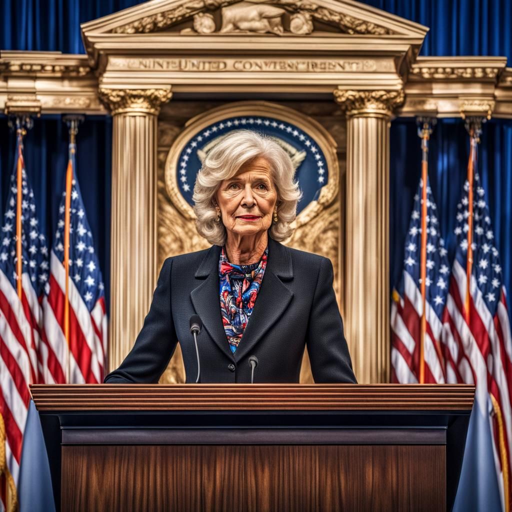 An attractive older blonde lady at the podium at the convent...