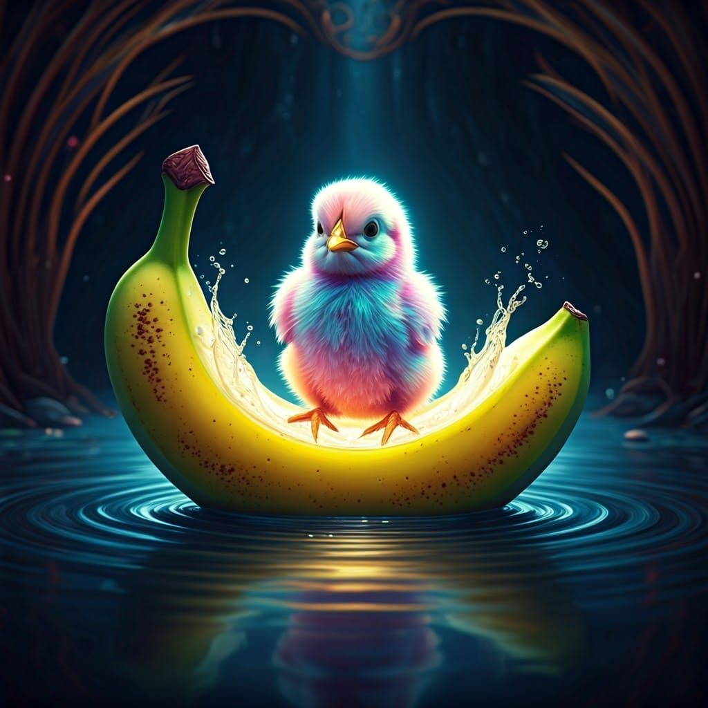 אפרוח שט בתוך בננה