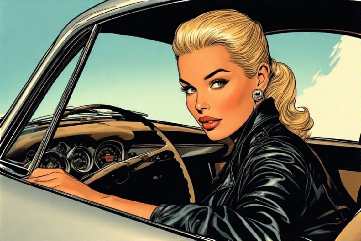 1950s Hollywood Starlet in her Luxury Car