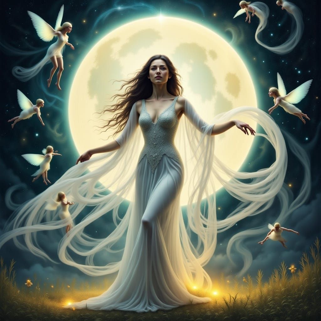 Moon priestess goddess. Summoning circle pixies <lora:Goddess Energy V1:1.0> 