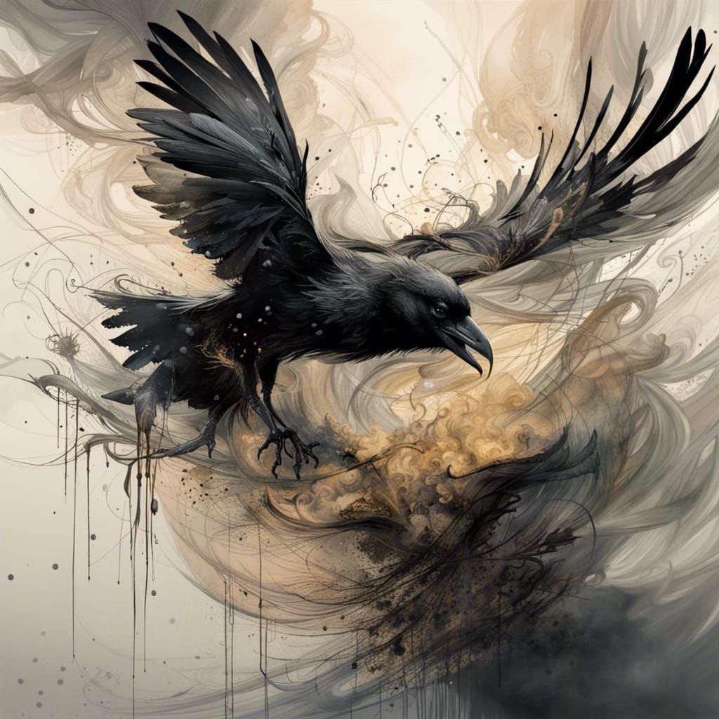 raven dissolving into smoke  by @Da-Li-Nay
