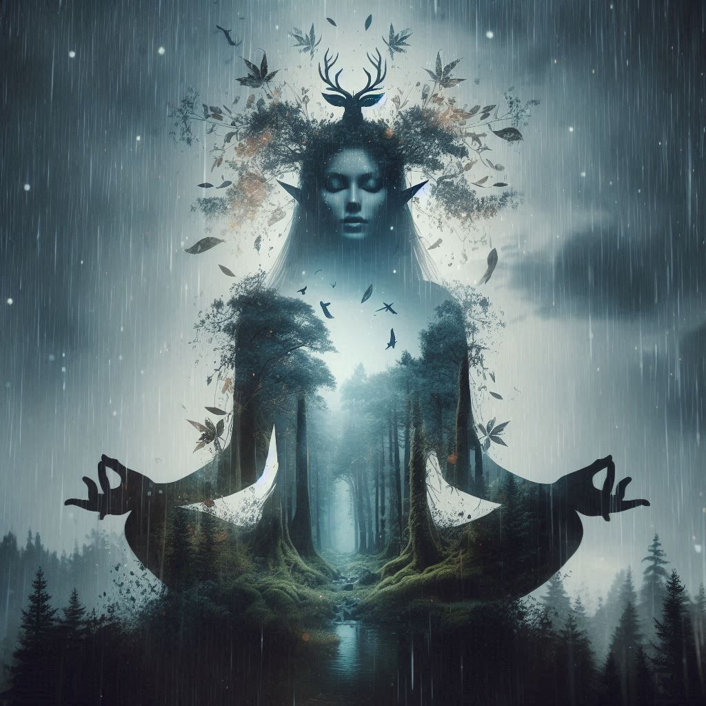 double exposure beautiful fantasy DALL-E 3 portrait landscap...