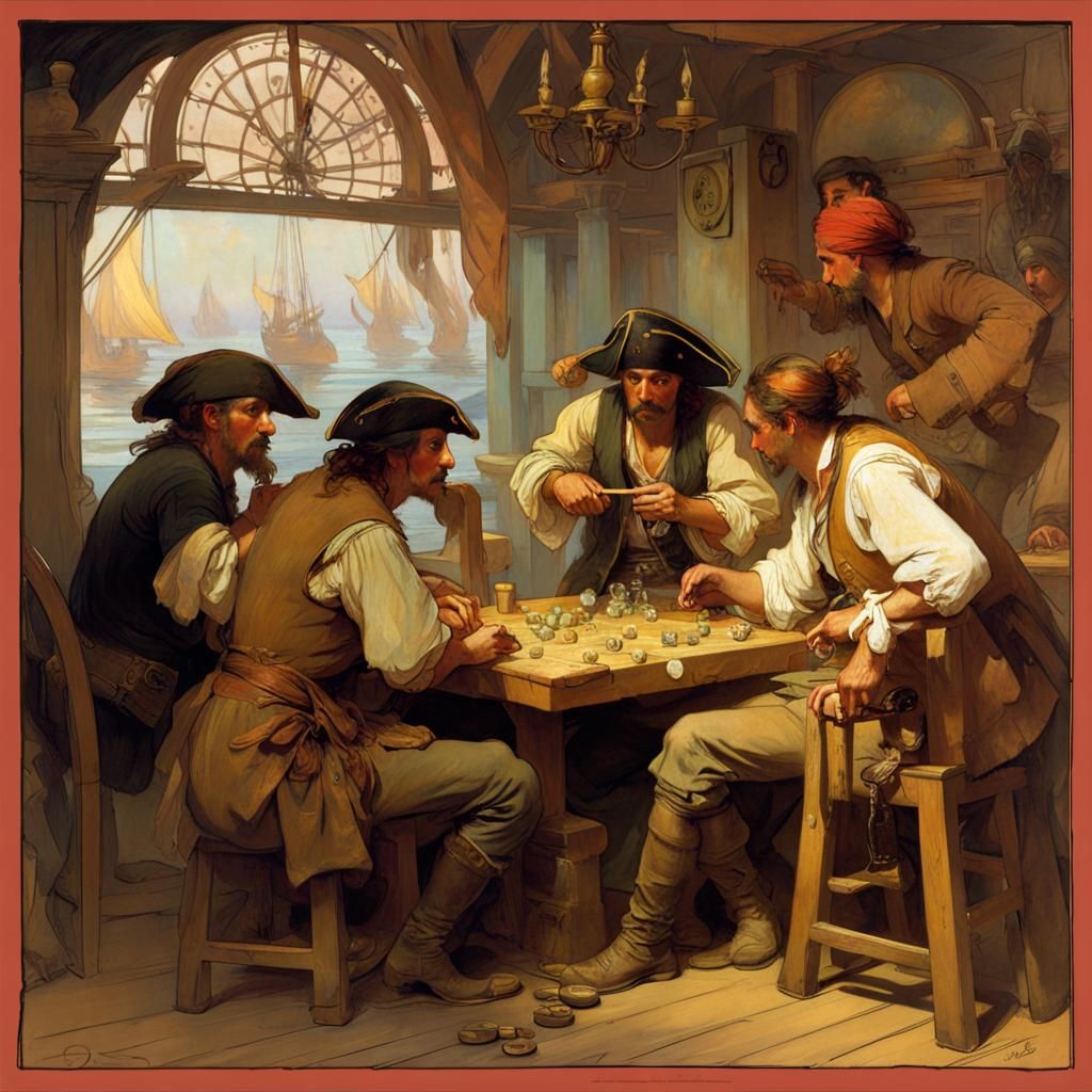 Pirates Playing Liar's Dice in a Tavern