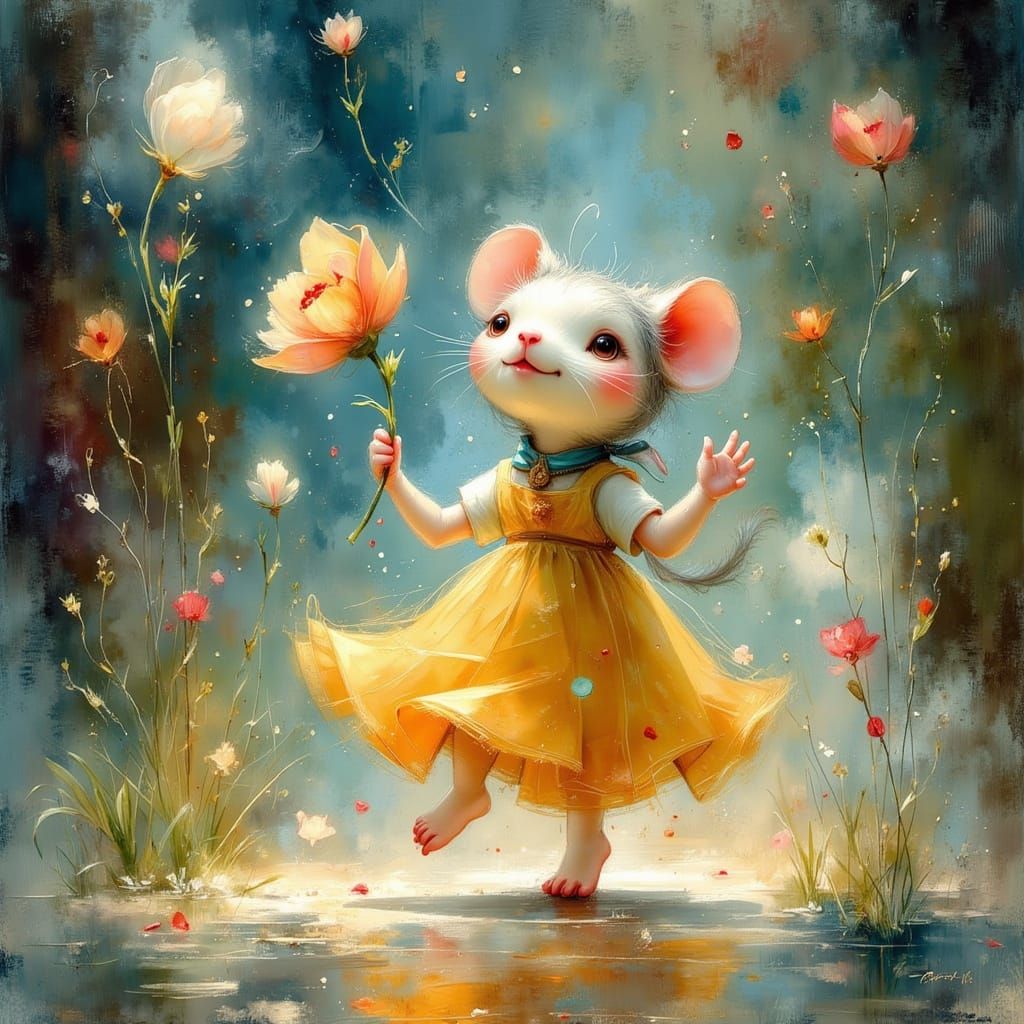 Adorable Critter Dancing in Abstract Swirls