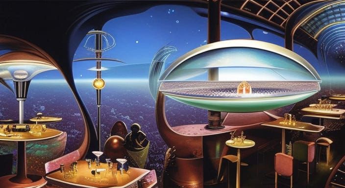 zero-gravity futuristic cafe