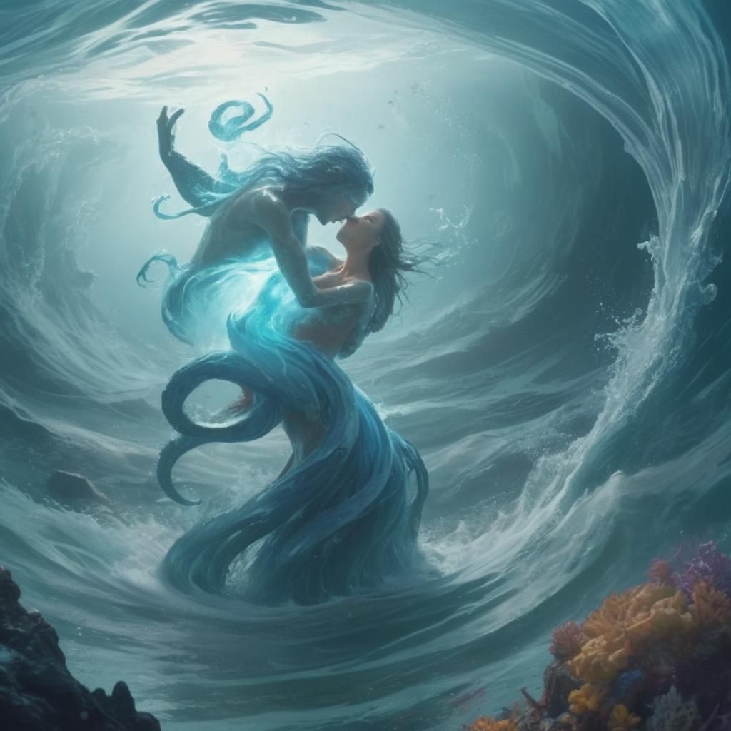 Water Dancer Elements, dancing wave lovers, Water Elementals, made entirely of waves and water, liquid elements all around, water & waves en...