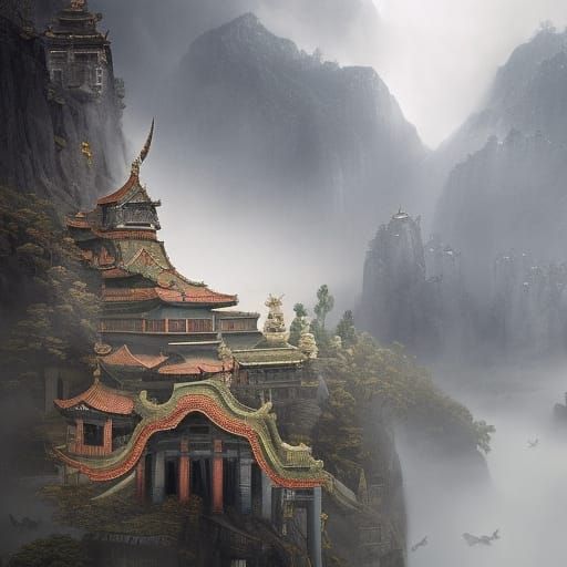 Misty Mountain Temple - AI Generated Artwork - NightCafe Creator