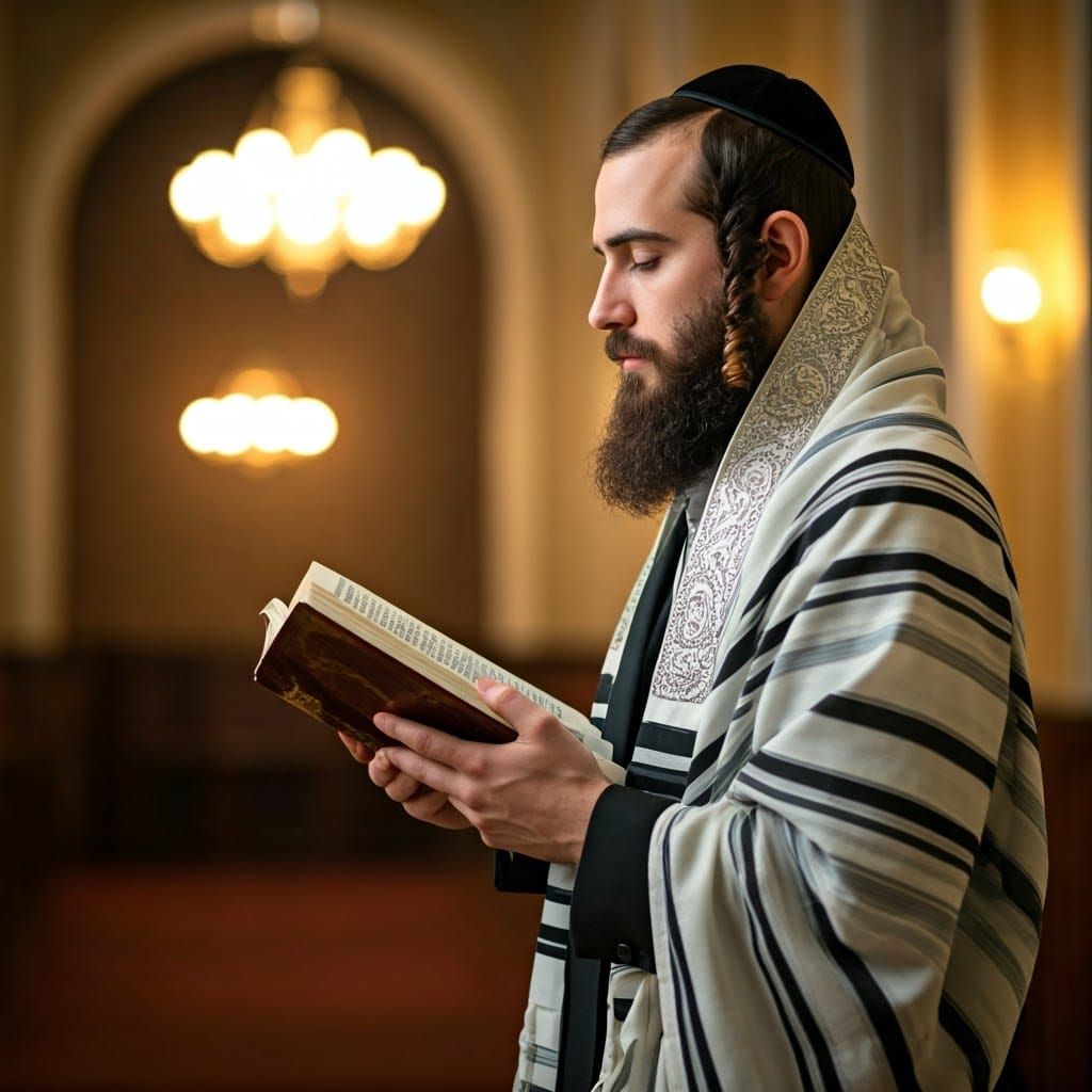 Handsome Hasidic Rabbi in Elegant Synagogue