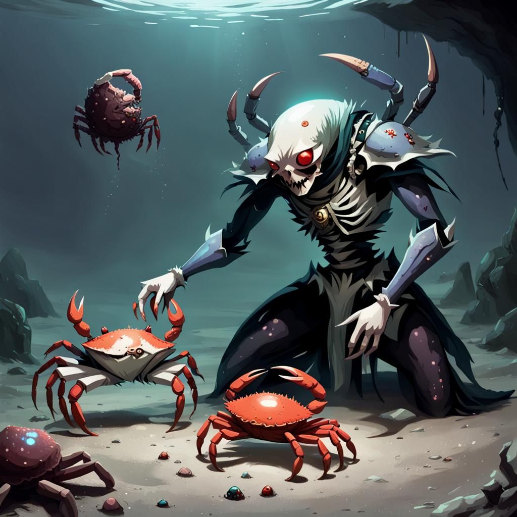 A crab necromancer resurrecting a dead crab friend