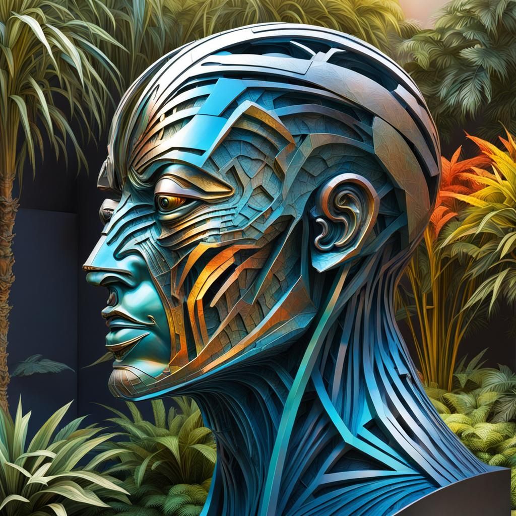 ESCULTURA FUTURISTA  EM METAL GRANDE, EM UM JARDIM.  GRANDE ...