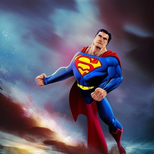 superman fighting alien above river