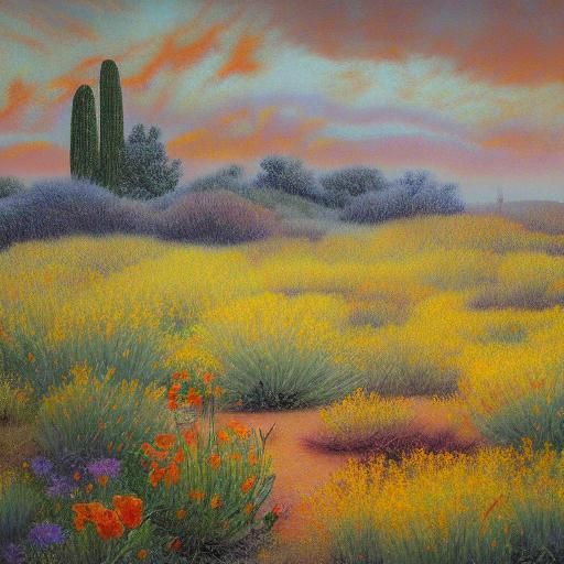 A landscape scene in the style of surrealism or impressionis...