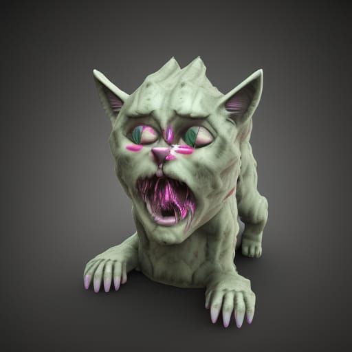 Cat, mutant zombie cat, 3d grotesque