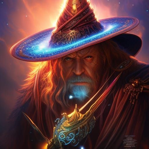 A galactic wizard holding a powerful staff.  by @Andrew Seely