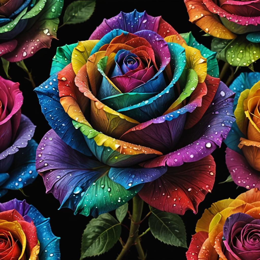 black background, rose (made of rainbow light:1.5), bright, beautiful, gorgeous, masterpiece, highest ...  by @Dat V