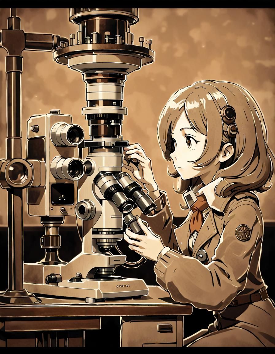 Biologist preparing an electron microscope in the 1970s (BluePencilXL)  by @VulcanSphere