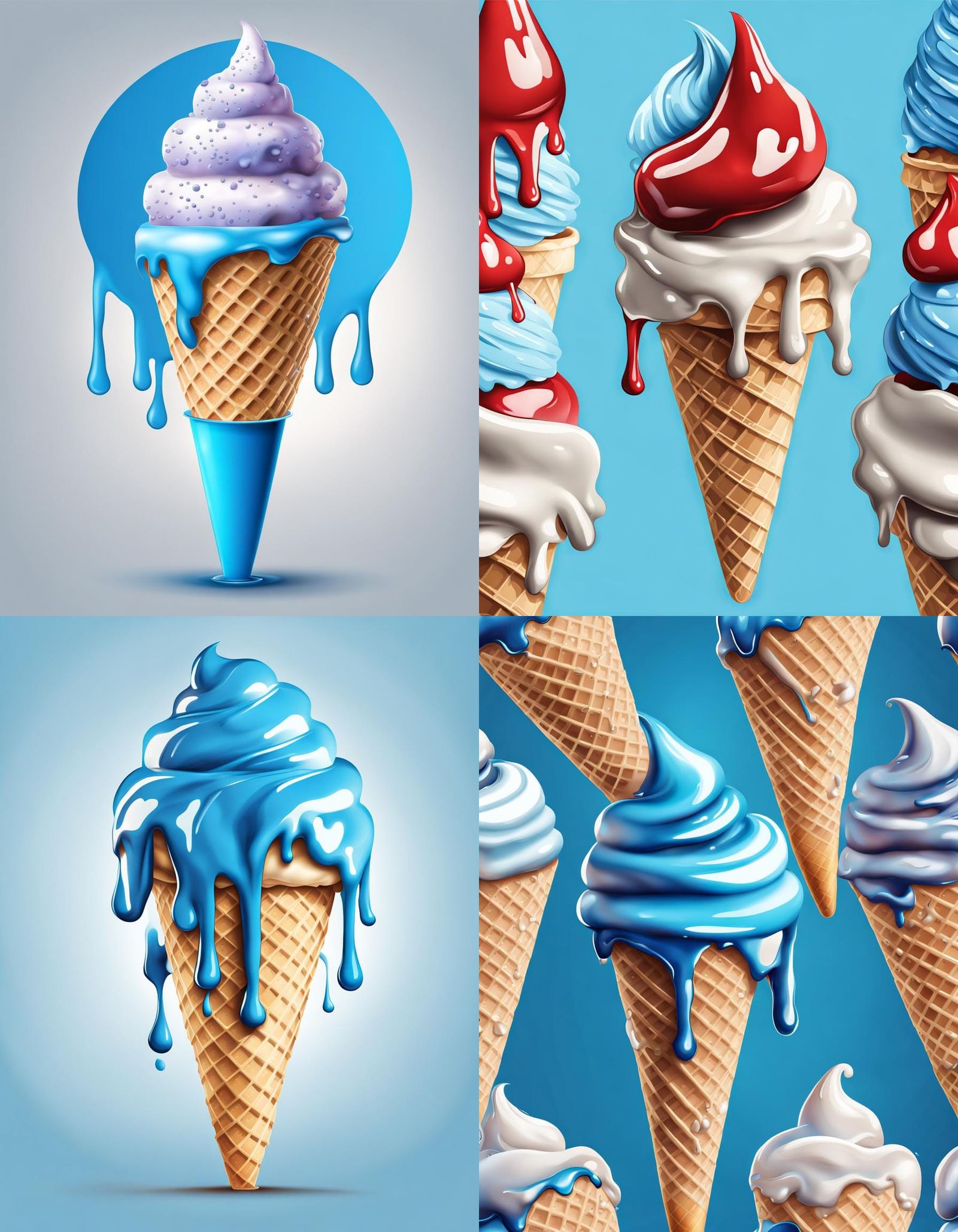 3-D Vector Realistic style Blue Dipped ice cream cone drippi...