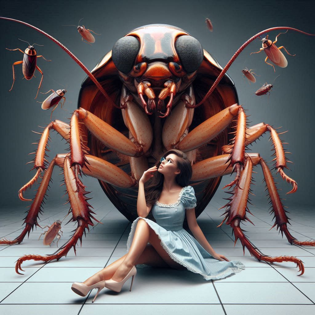 Girl and cockroach