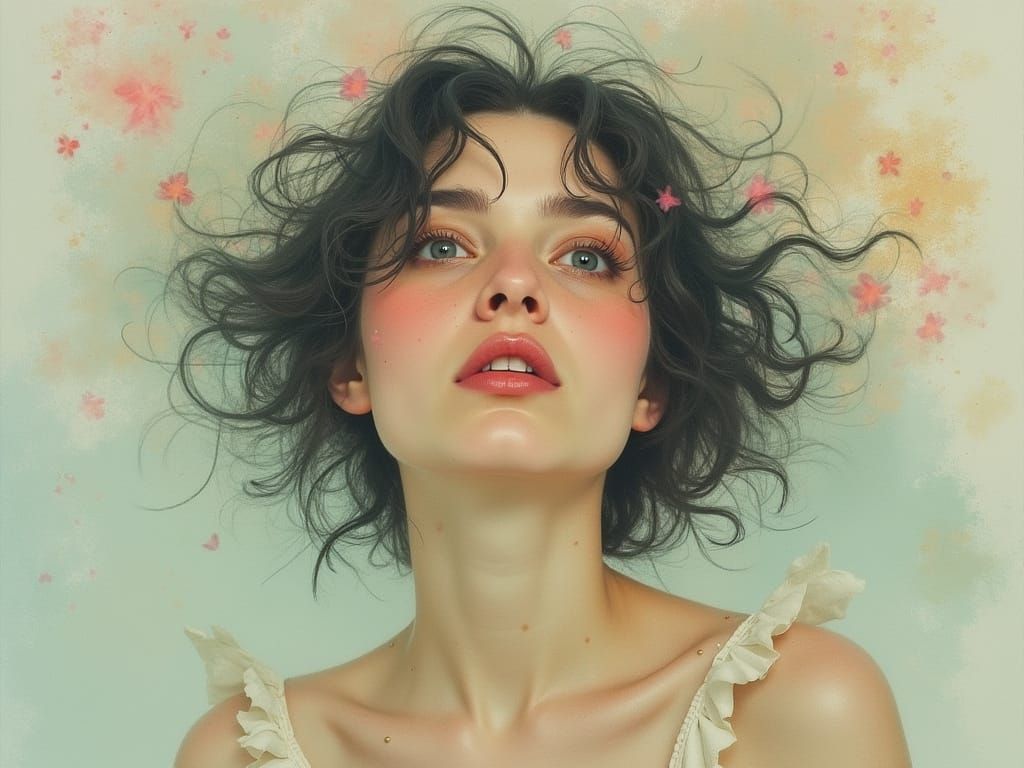 Woman in Ethereal Mist, Whimsical Dreamscapes in Soft Pastel...