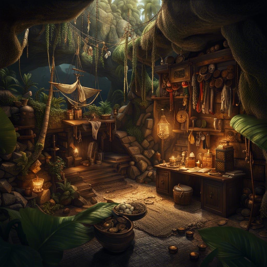 Pirate's Hidden Treasure Trove: Digital Matte Painting