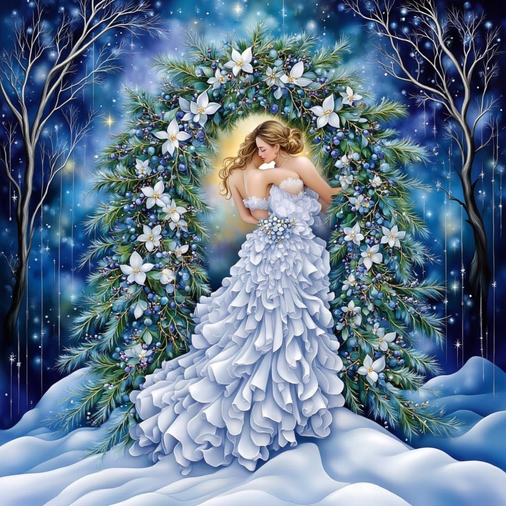 <lora:Winter Blues:1.0> Beauty of a winter Christmas in the style of Klimt 