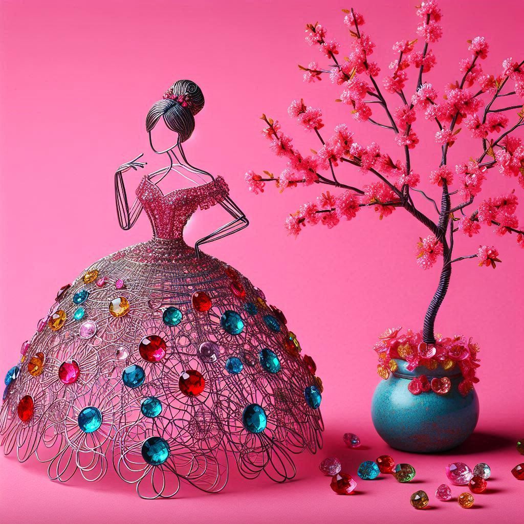 Wire Hooped Lady & Wire Cherry Tree 🌸🩷