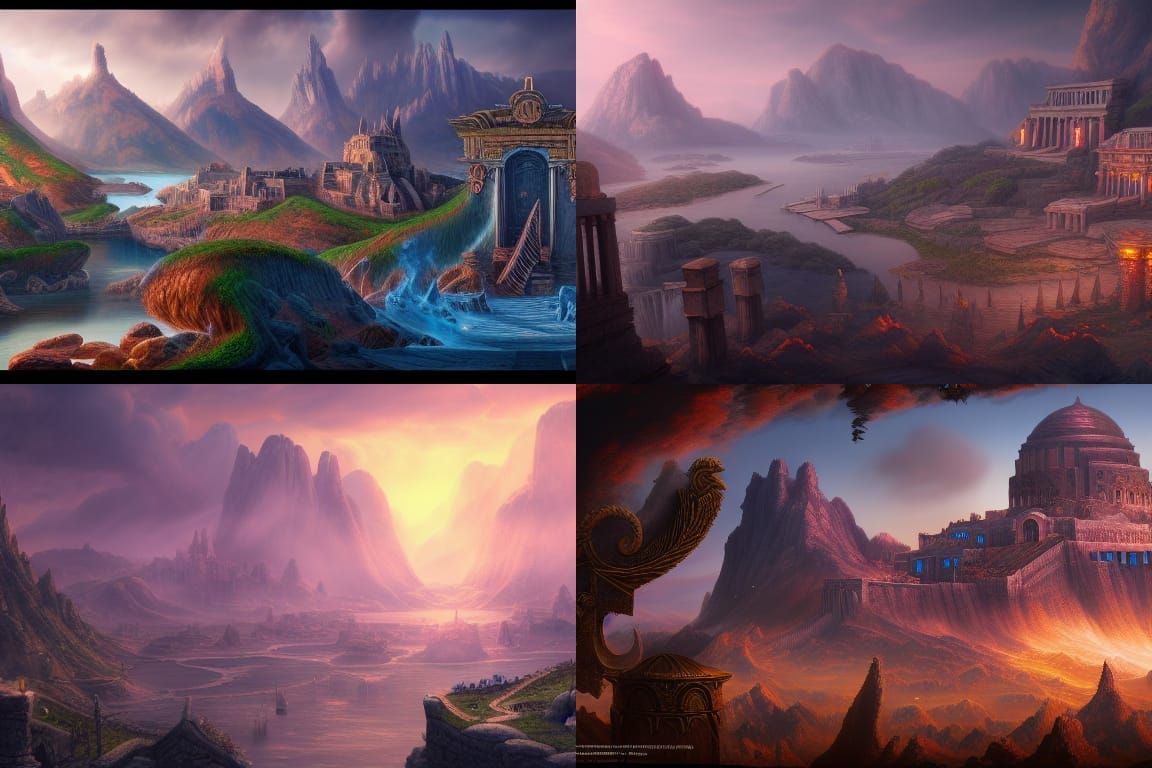 Kingdom of Greek gods detailed matte painting, deep color, f...