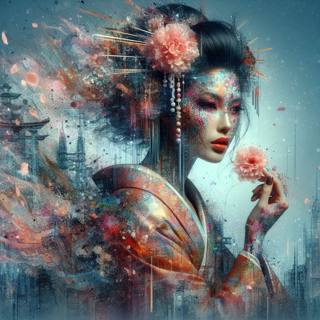double exposure beautiful fantasy DALL-E 3 portrait landscape..