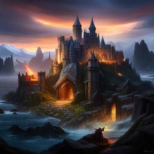 A elven castle under attack by a black dragon. - AI Generated Artwork ...