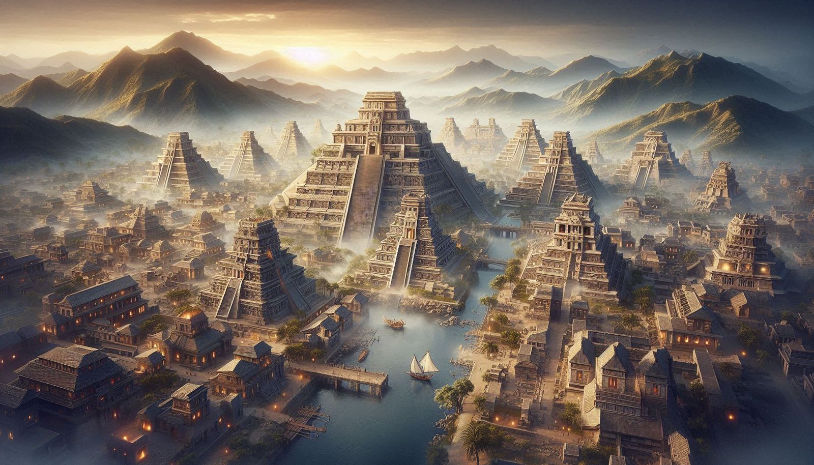 Glorious Aztec town in the time of its heyday