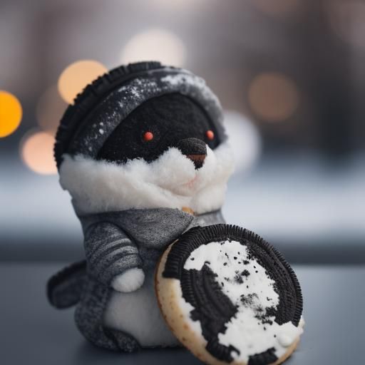 Oreo cookie in a winter coat