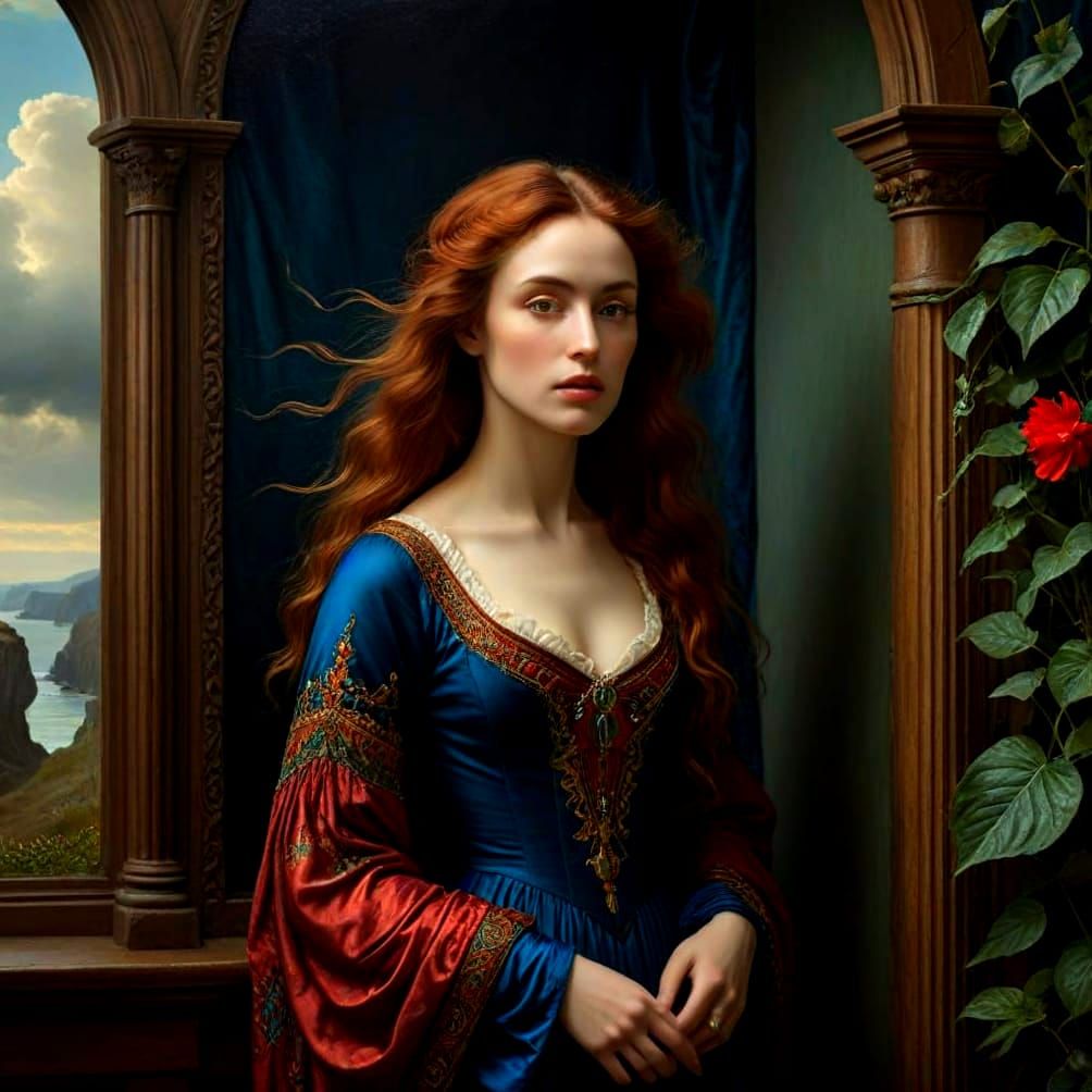 Surreal Pre-Raphaelite Lady in Enchanted Surrealistic Scene
