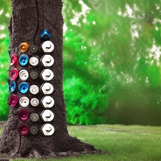 Prompt: A tree made entirely of lug nuts