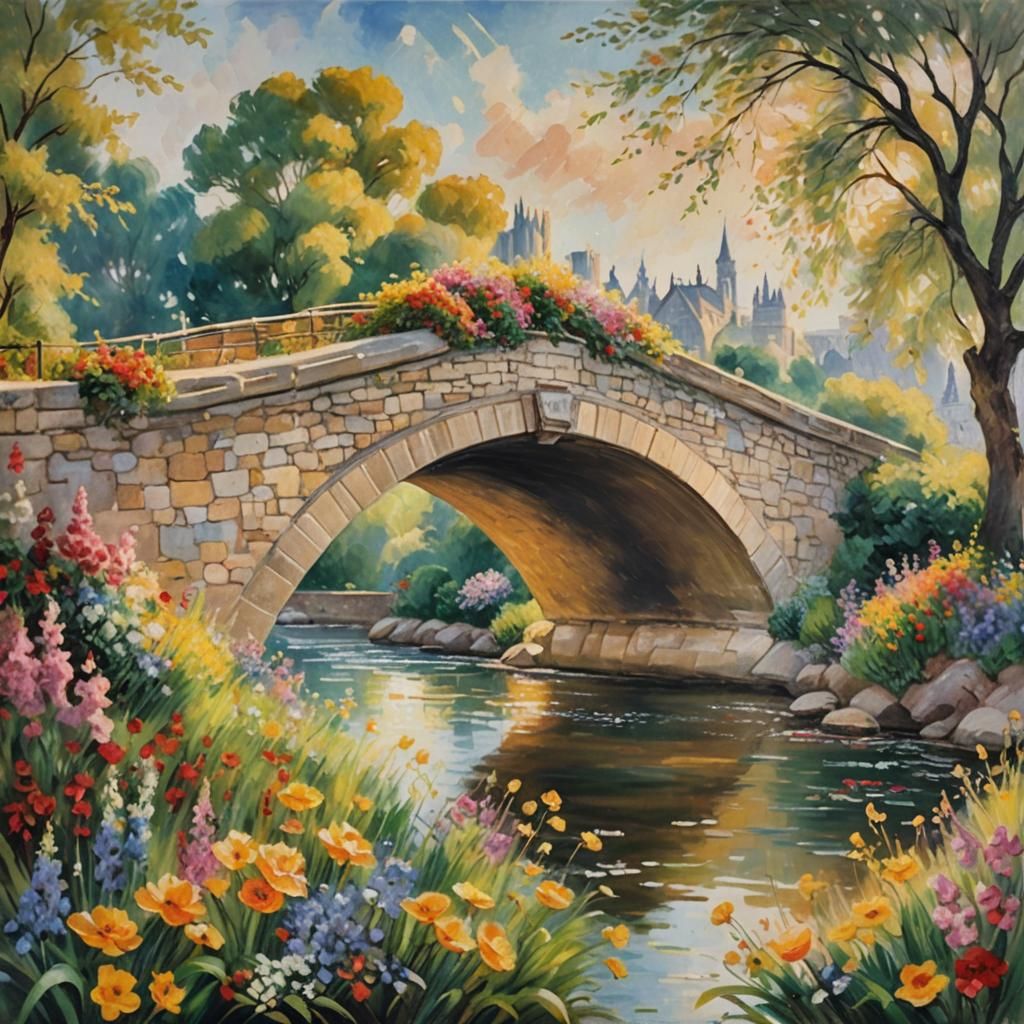London Bridge in Flowers as Impressionist Painting