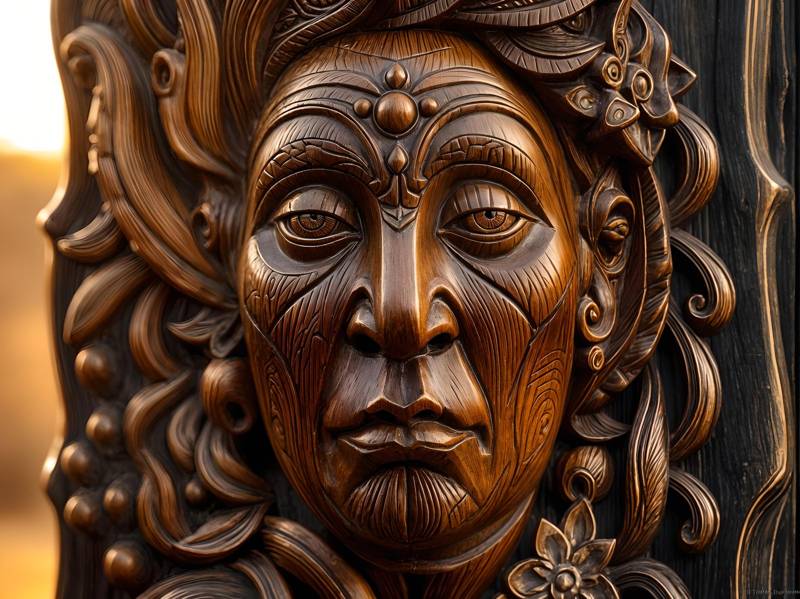 Wood Carving of a Human Face  by @Lisi