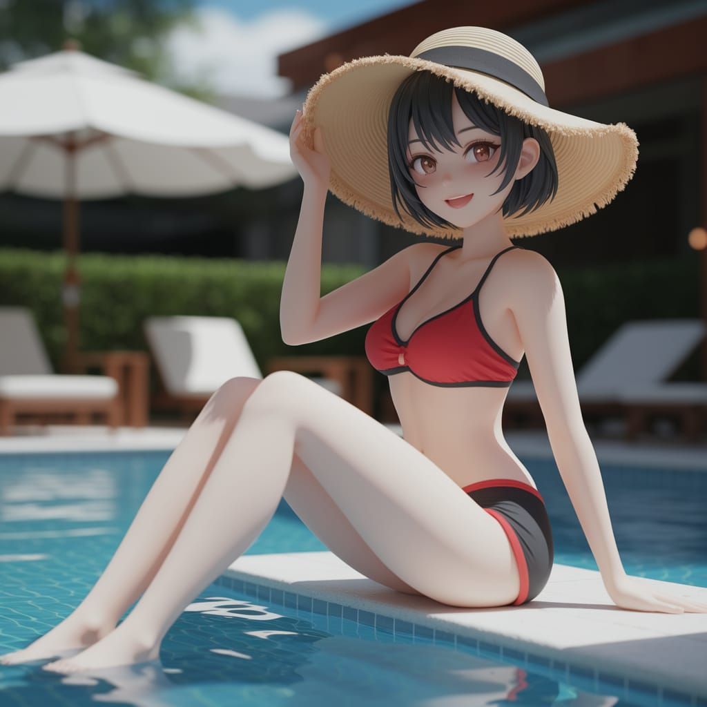 Pool Party: Thai Woman in Anime Art Style