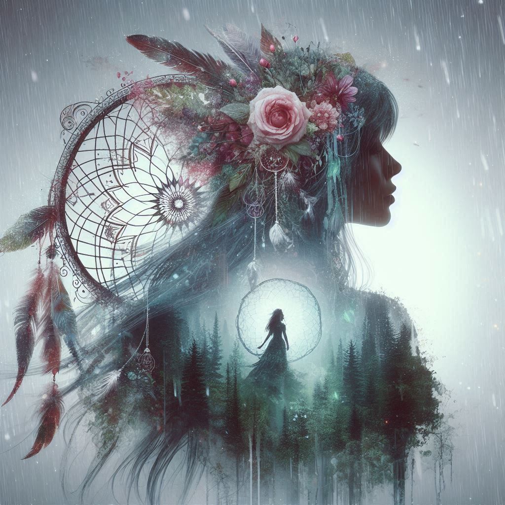 double exposure beautiful fantasy DALL-E 3 portrait landscap...