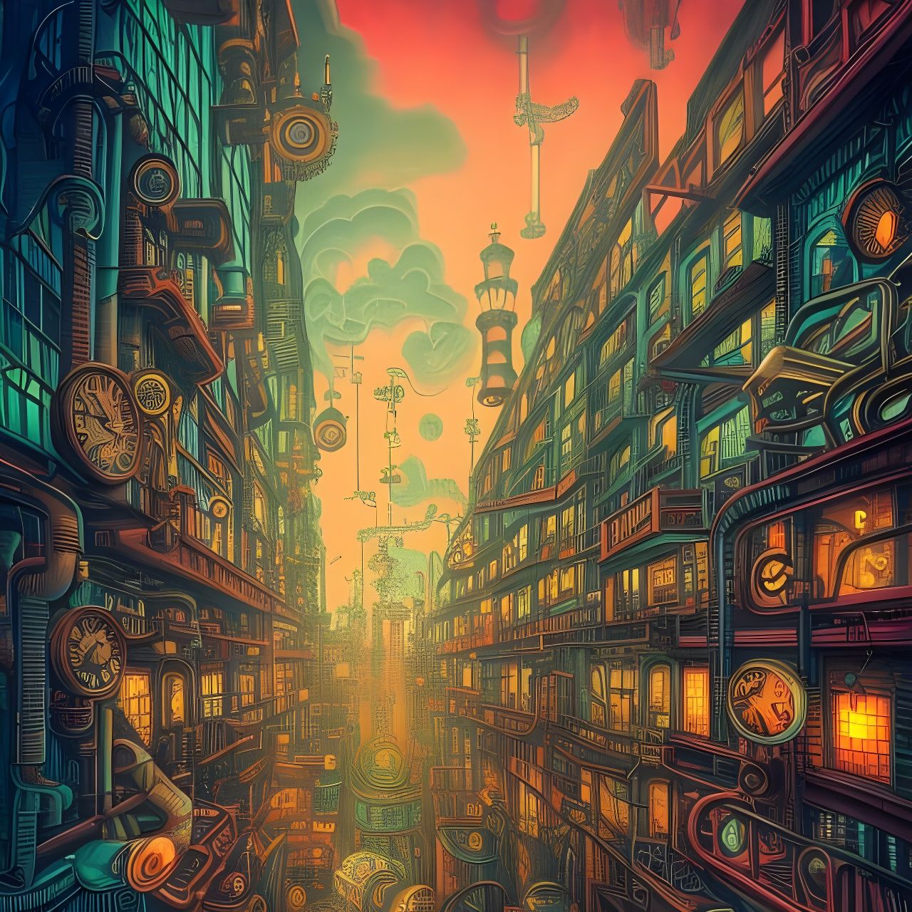 Neon Steampunk City Inspired by Cyberpunk 2099