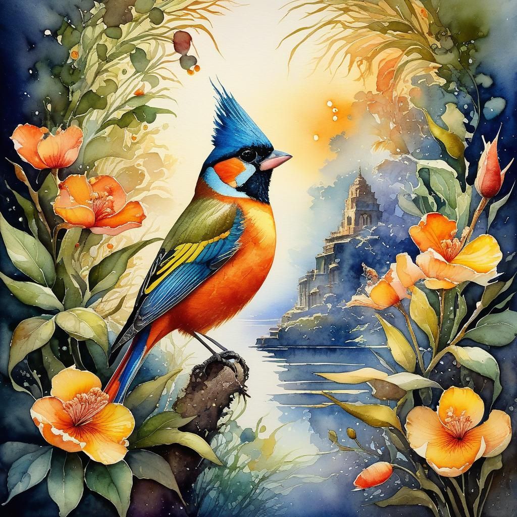 Colorful Watercolor Parrot on Textured Paper