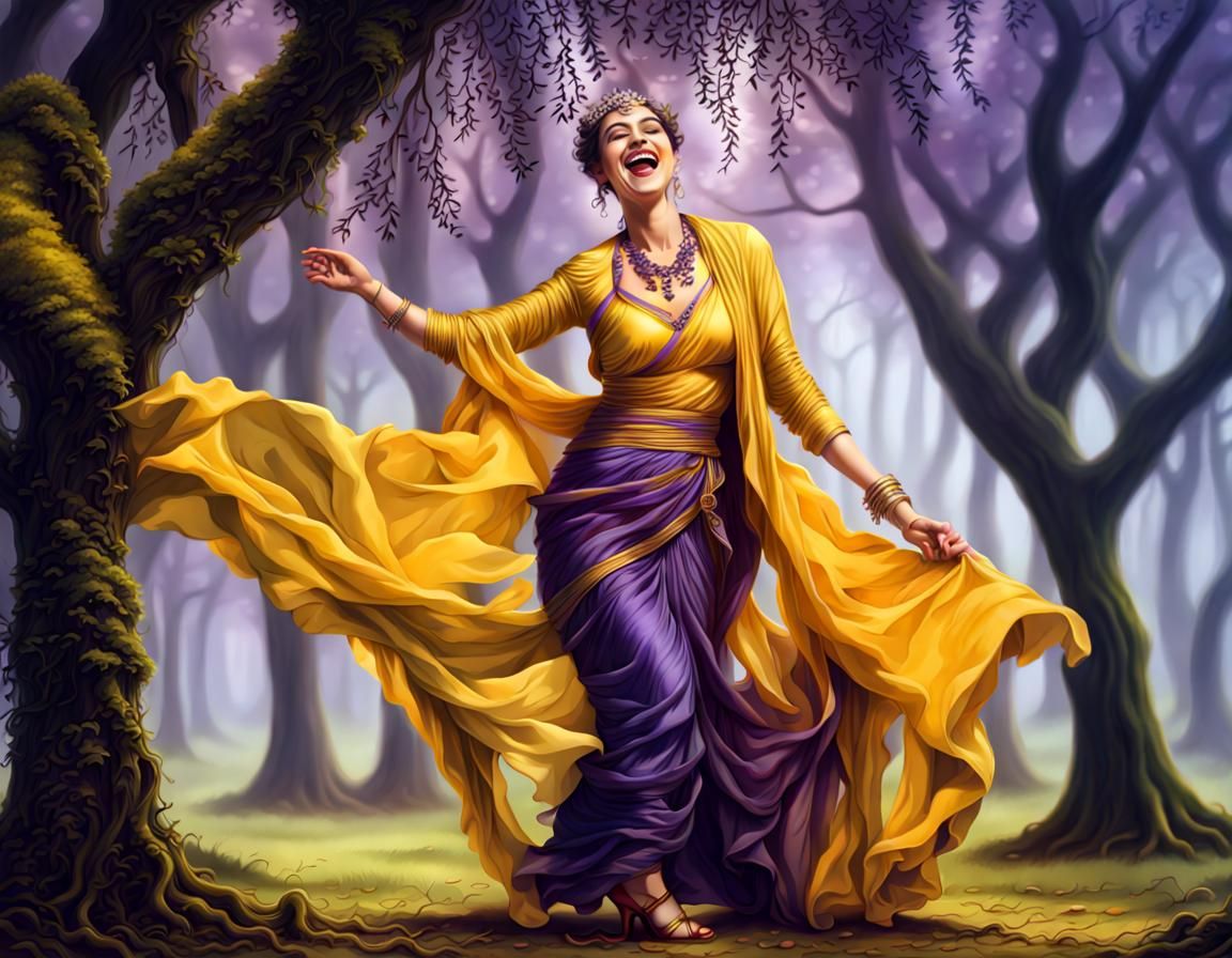 Hyper realistic Personify beautiful Queen laughing dancing w...