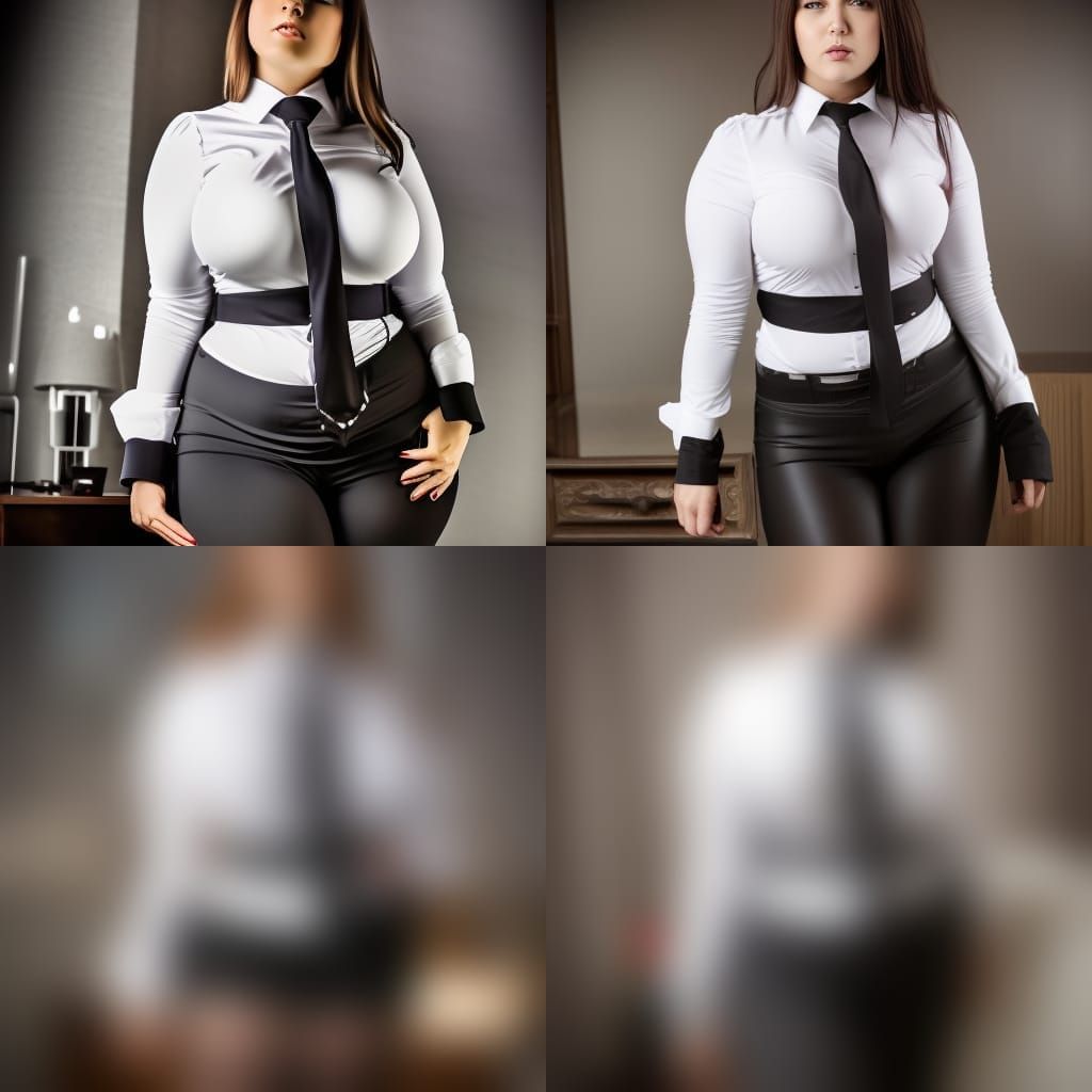 Curvy bbw mommy dom in tight white buttoned up shirt and long black necktie  with short layered hair - AI Generated Artwork - NightCafe Creator