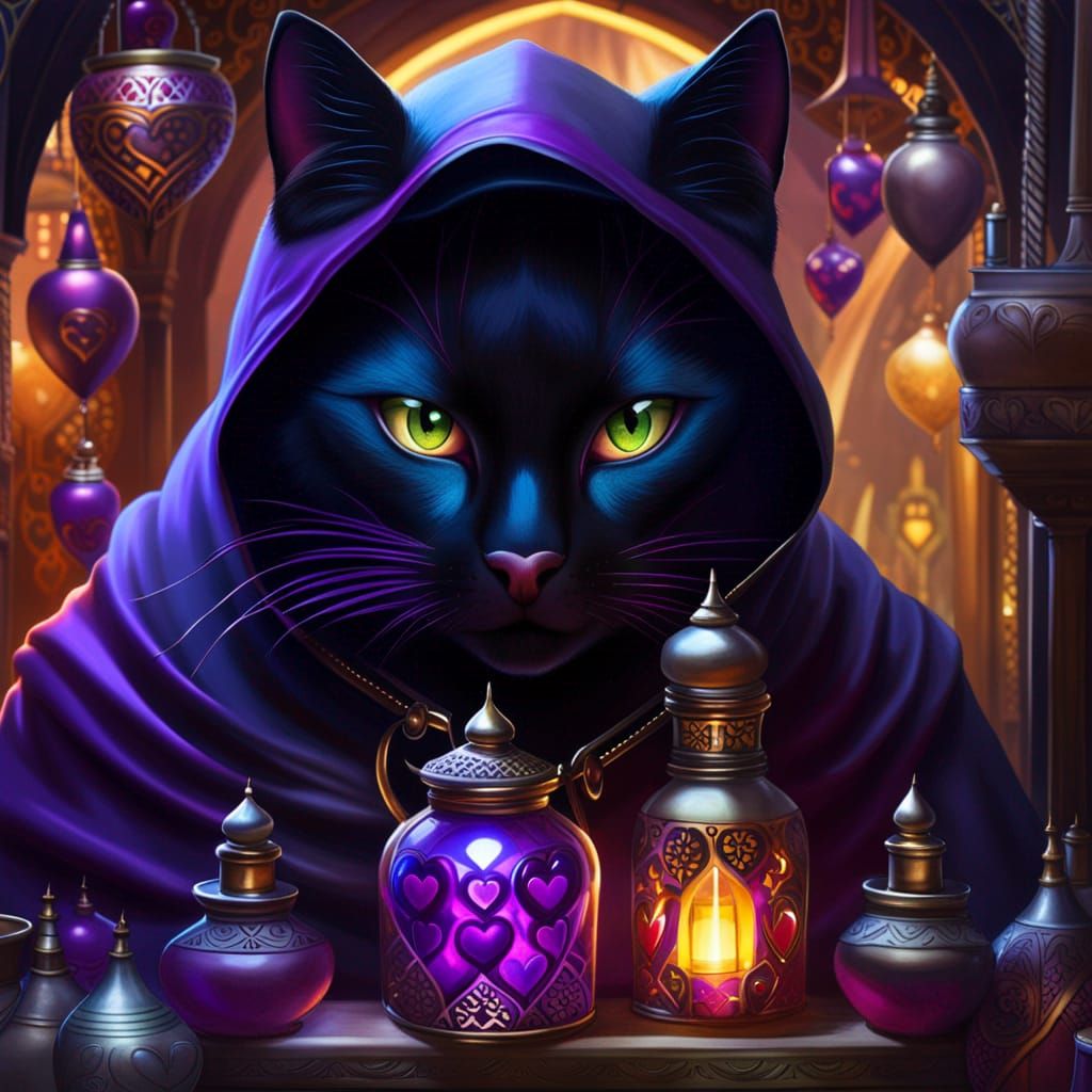 black cat-merchant  sells love potions  by @Torek